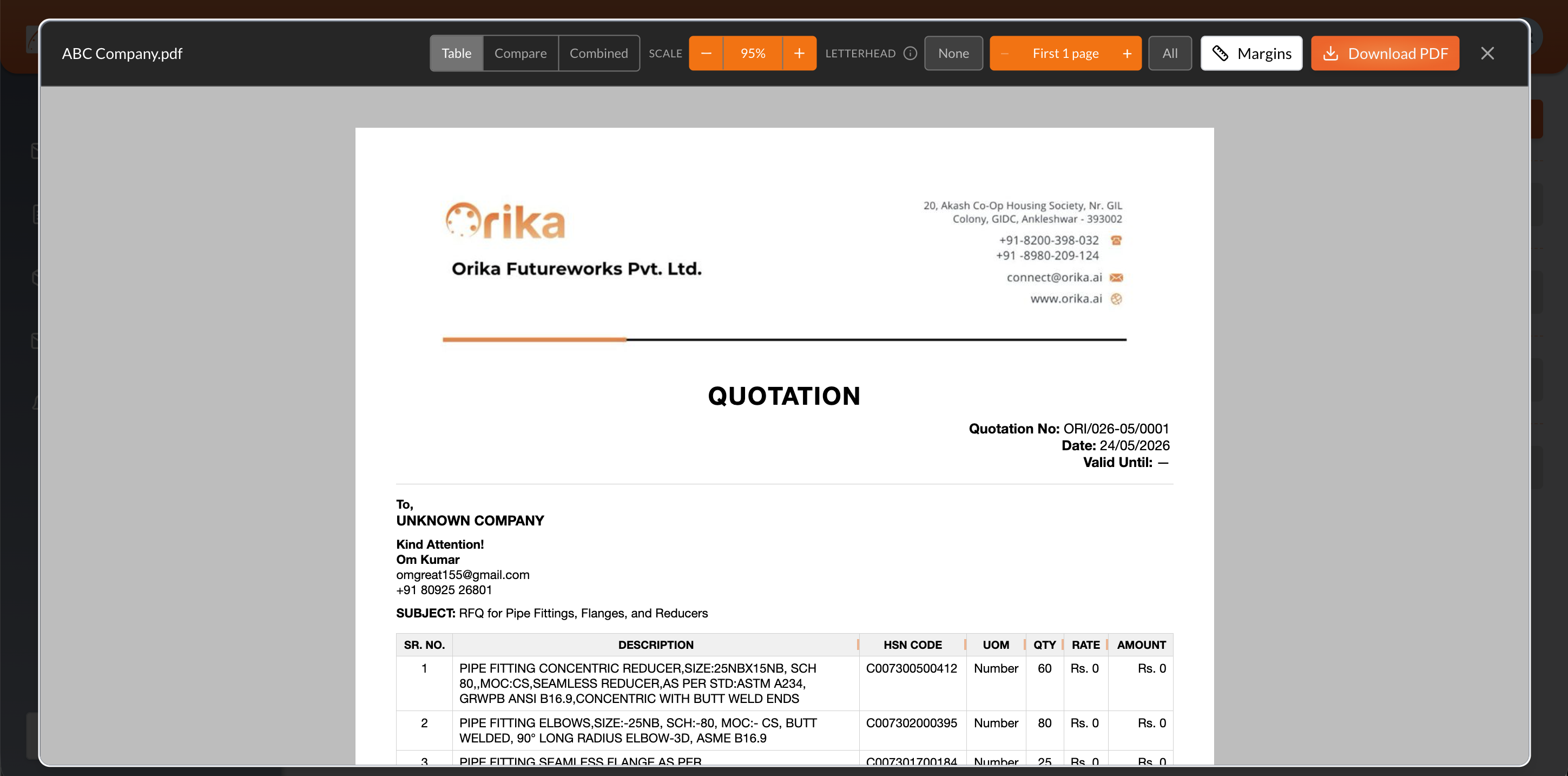 Orika Quotation Customization Editor